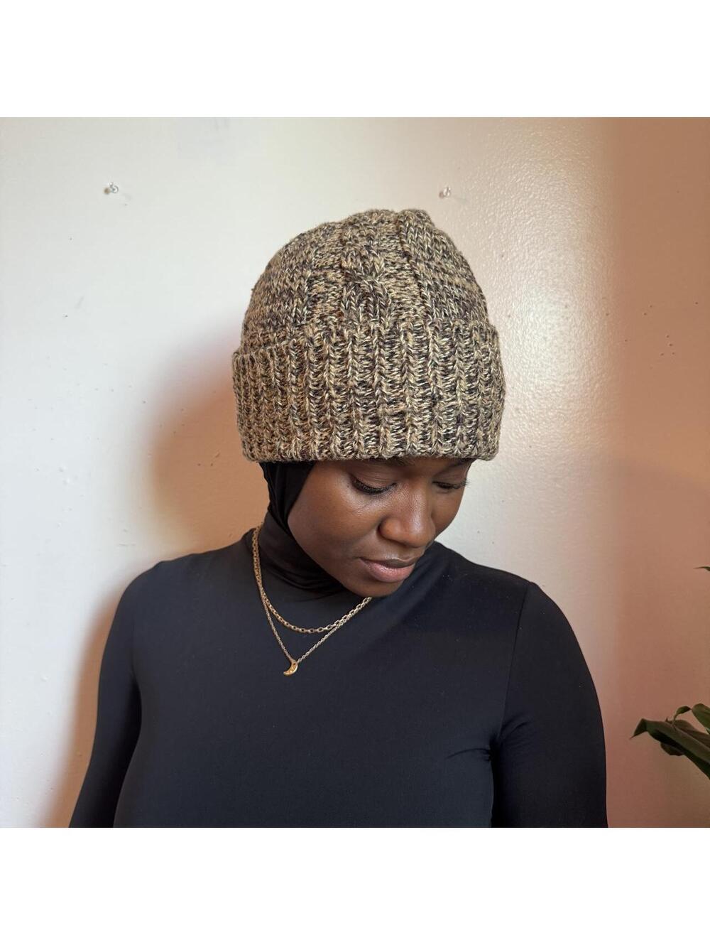 90s Marled Knit Cable Beanie - Earthy Brown